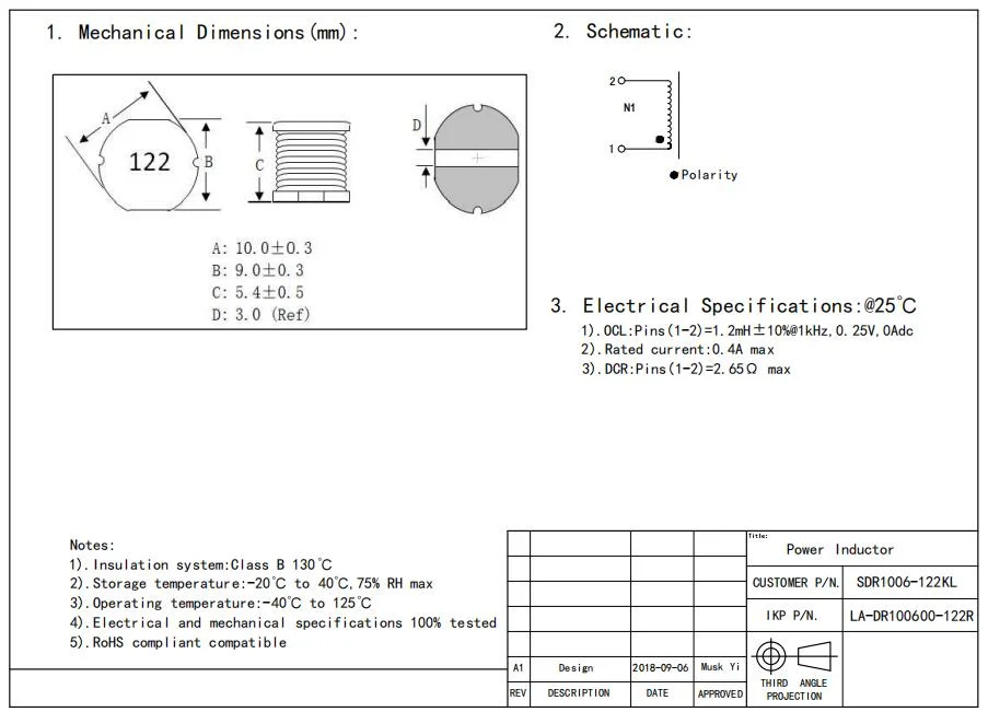Alternative sostituzioni SMD Induttore di potenza Passaggio a SDR1006-122kl