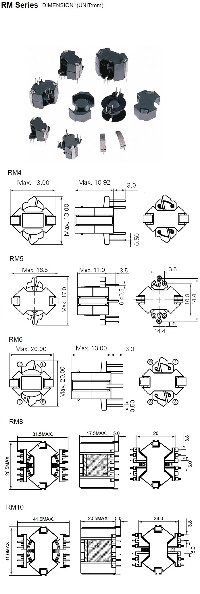 Transformatore ad alta frequenza SMD multi-avvolgimento singolo Ikp-Elec Cartone RM4/5/6/7/8/9/10/12/13/14